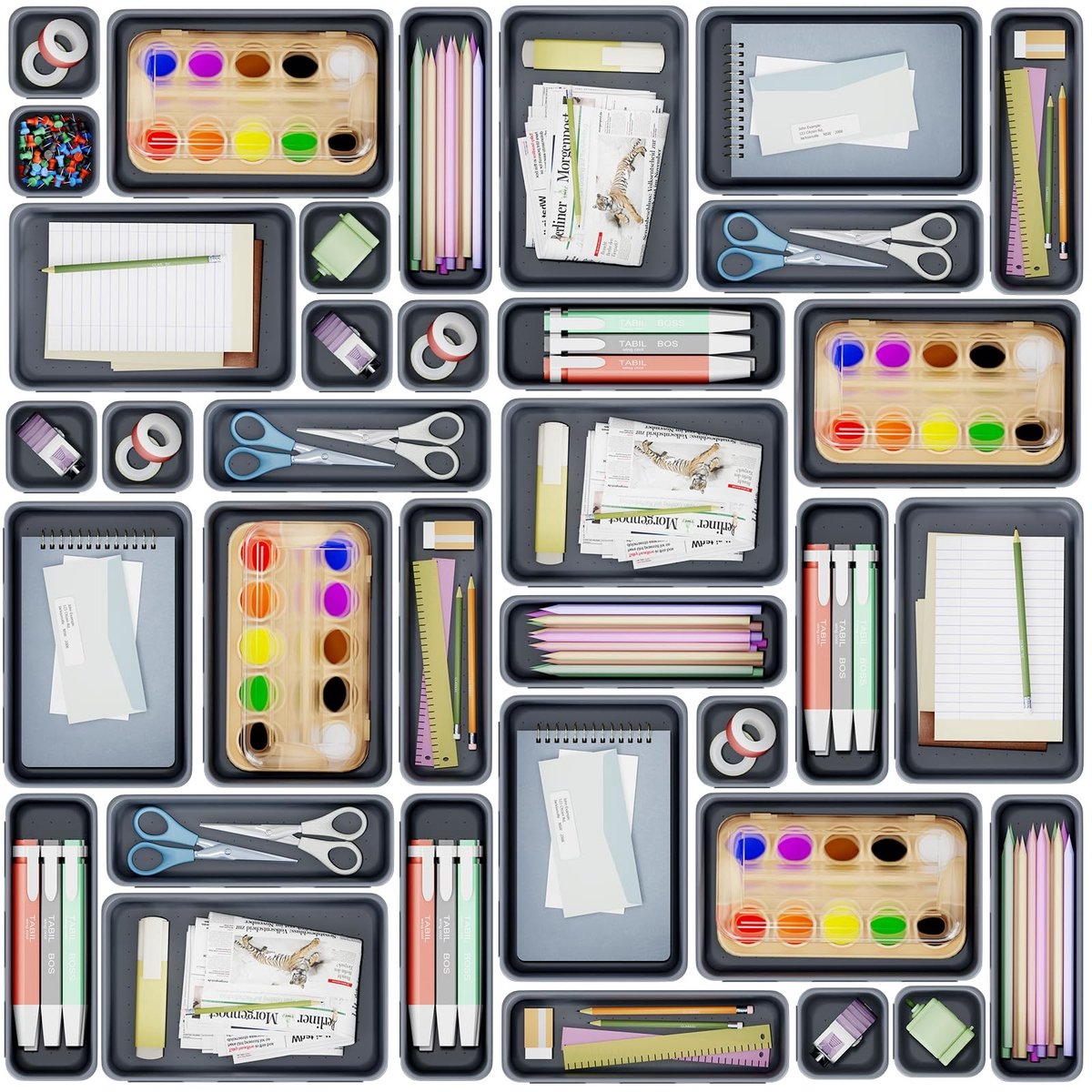 Dailygoods- Make-up Organizer - 25 Pack Lade Organizer Bakjes - 4 Maten - Bureau Organizer - Multifunctioneel - Grijs