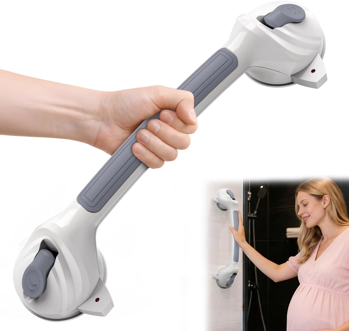 Dailygoods - Handgrepen voor senioren, douchegreep zonder boren, 42,5 cm, max. 110 kg, afneembare douchegreep met zuignap, badkuipgreep, greepstangen, badkuipgreep, toilethulp (grijs)