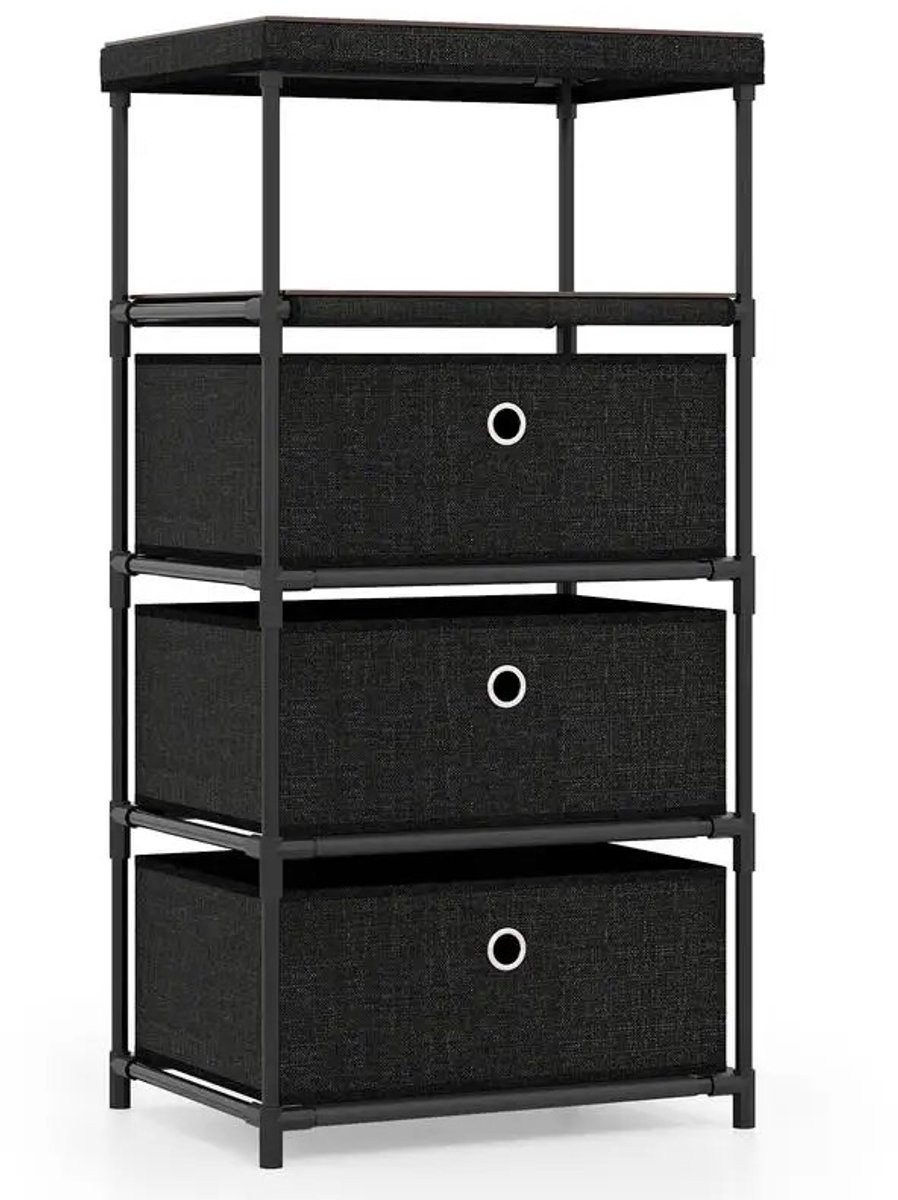 Dailygoods Dressoir met 3 laden en houten blad voor entree in de woonkamer, zwart