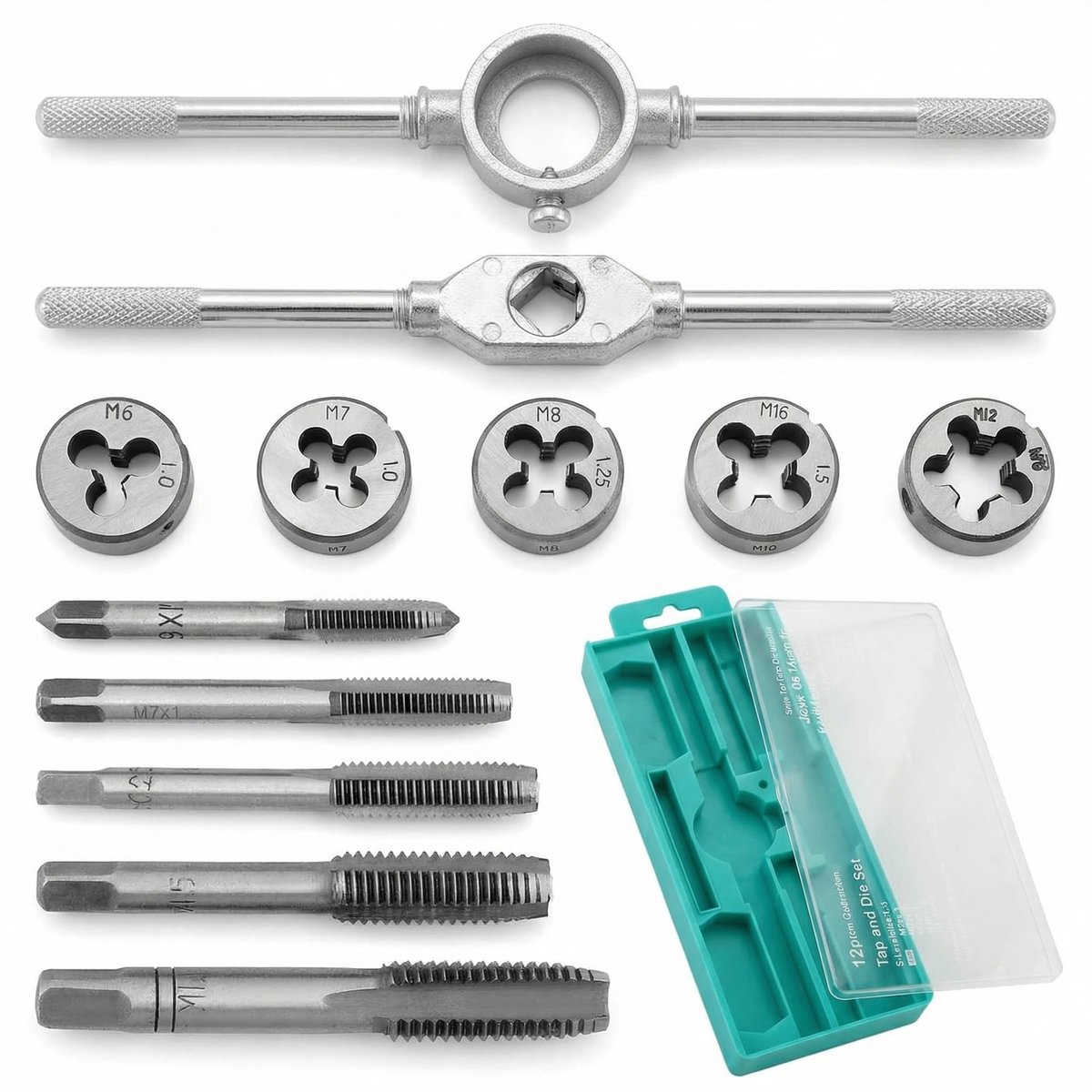 Dailygoods - 12-delige tapset - Metrische tap - Duurzaam lagerstaal - Geschikt voor M6-M12 - Hoge corrosieweerstand - Inclusief 12 stukken