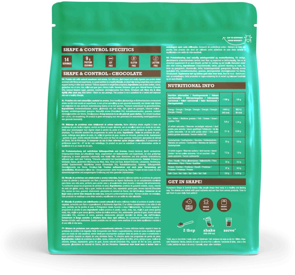 Purasana Shape & Control Vegan Protein Chocolade - 350 gr