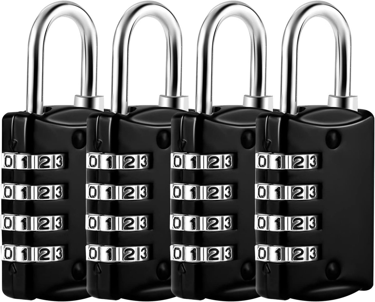Dailygoods- Hangslot 4-cijferig - Klein Cijferslot - Kofferslot - Bagageslot - Lockerslot - Zinklegering - 4 Stuks