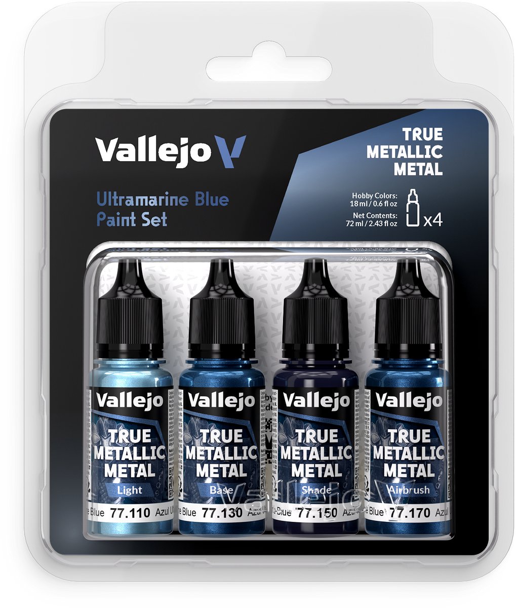 Vallejo Hobbyverf Acrylverf - 77263 True Metallic Metal - Ultramarijn Blauw - Acryl Set 4x Verf set - 4x 18 ml