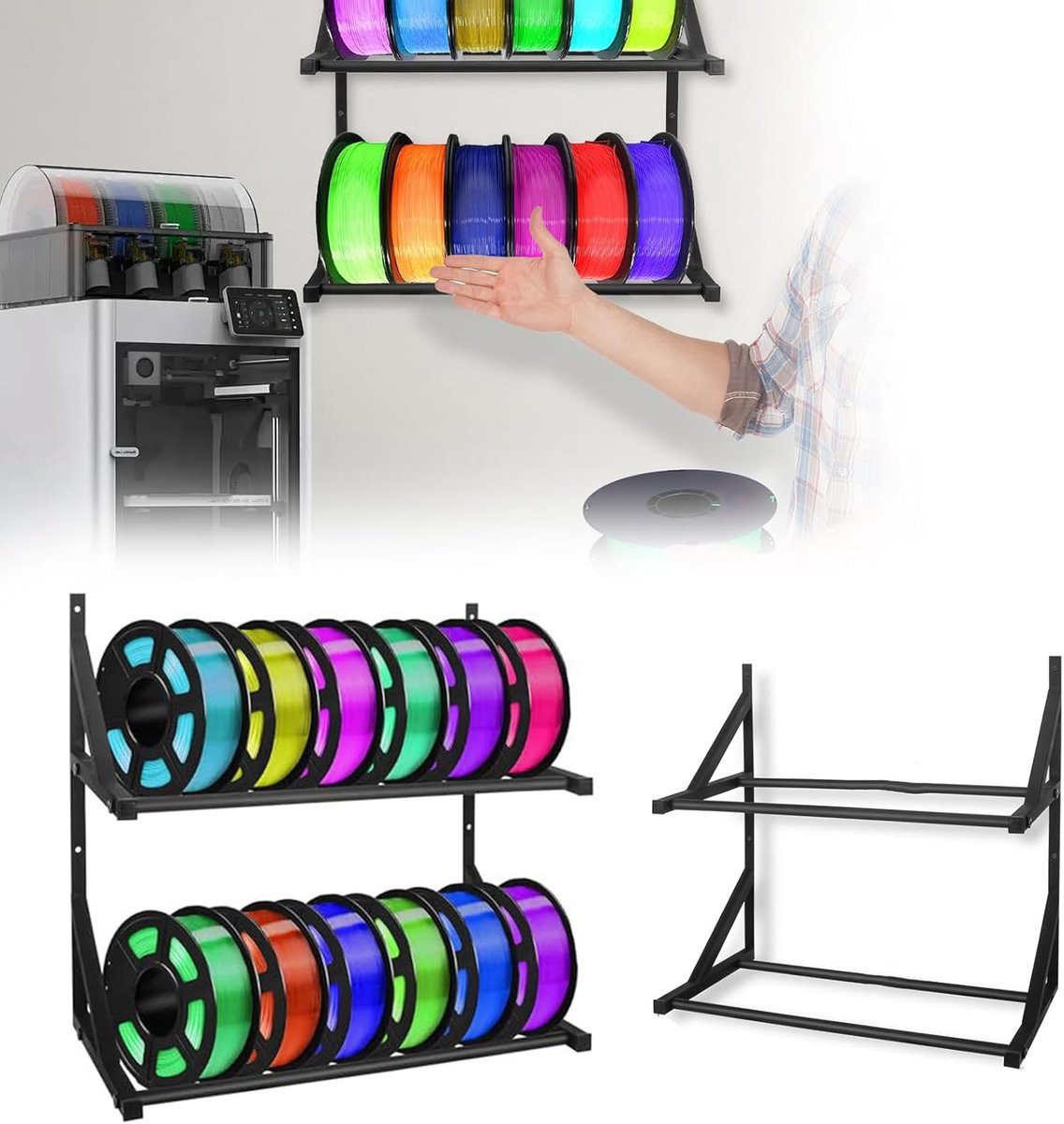 opslag, 3D-printer filament opbergrek 2-laags plank wandmontage 3D-printer accessoires voor PLA/ABS/TPU/nylon voor afdrukken studio, werkplaats, garage kantoor, 43 x 21 x 40