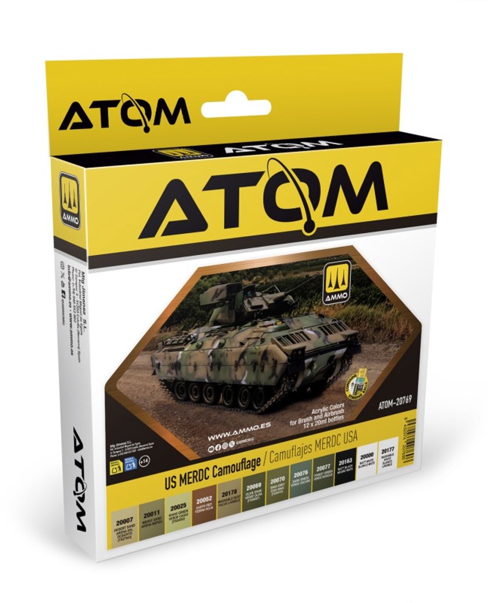 AMMO by Mig Jimenez Hobbyverf Acrylverf - MIG 20769 ATOM - US MERDC Camouflage Kleurenset - Acryl Set 12x20ml Verf set - 12x 20 ml