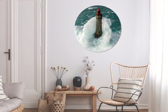 Cercle mural - Cercle mural - Le phare de la Jument en France pour un ciel gris - Aluminium - Dibond - ⌀ 90 cm - Intérieur et extérieur