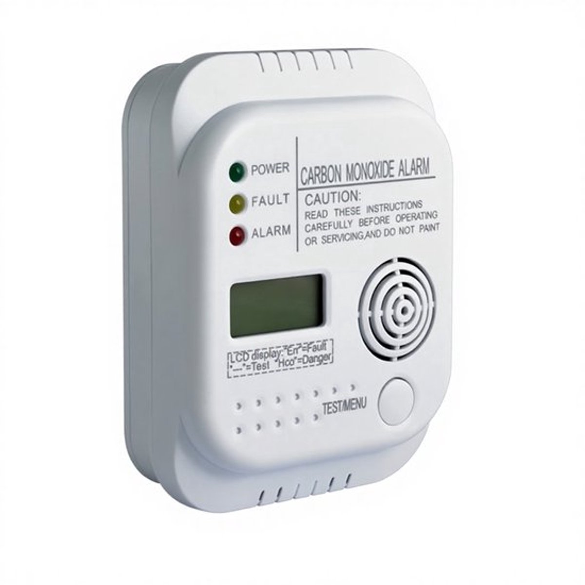 Koolmonoxidemelder met LCD-scherm, 85 dB geluids- en lichtalarm, werkt op batterijen, draagbare CO-melder voor thuis, keuken, slaapkamer, garage en camper (wit)