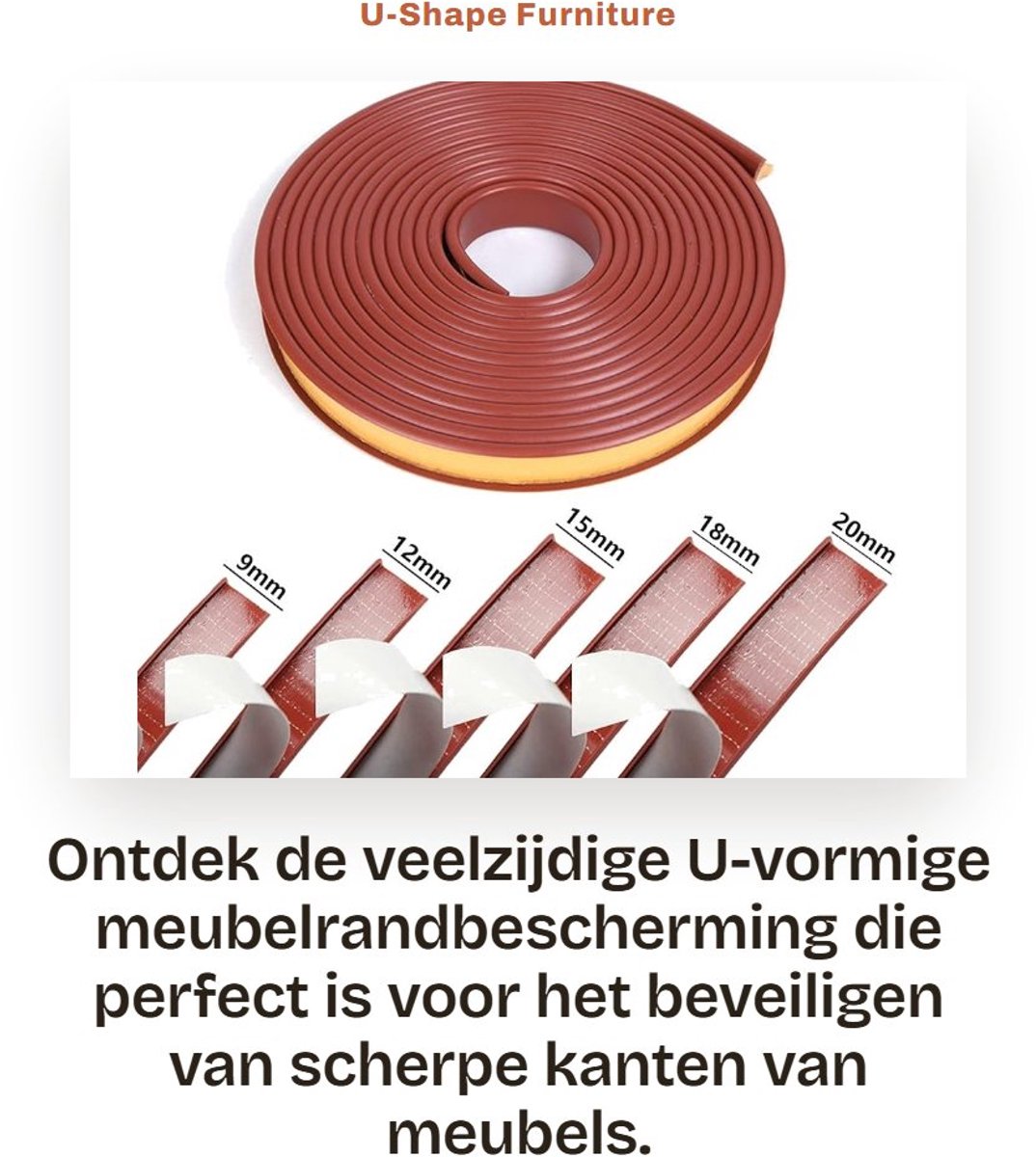 Dailygoods- Meubelrandband 5m - U-vormige Bescherming - Flexibel TPE - Zelfklevend - Hoogwaardige Kwaliteit - Voor Tafel- en Kasthoeken - Meubelbeschermer