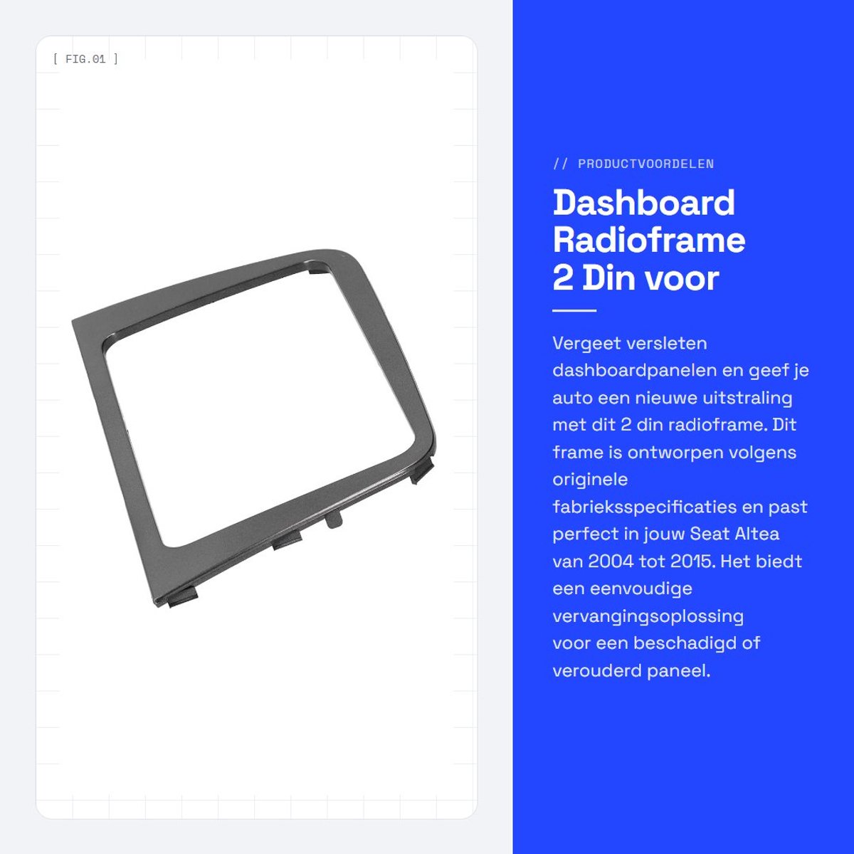 Dailygoods- DVD-paneelbekleding - Grijs 2 Din Dashboard Radioframe - Passend voor Seat Altea 2004-2015 LHD - Versterkte ABS-constructie - Slagvast en Krasbestendig - Naadloze Pasvorm - Dashbordframe