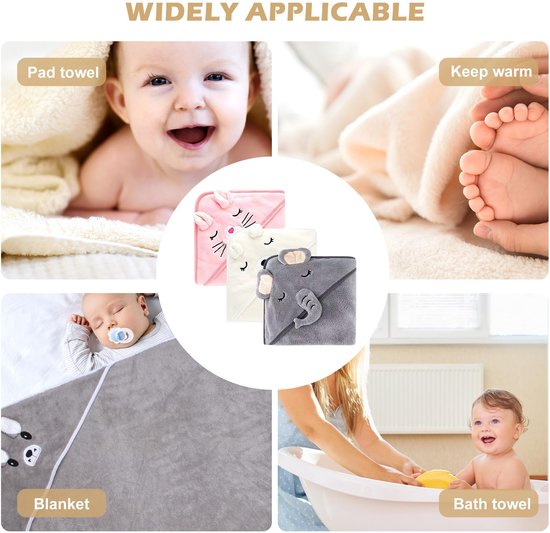 3-delige babybadhanddoek met capuchon - Super absorberend, 80 x 80 cm, Ideaal als geboortegeschenk — afbeelding 5