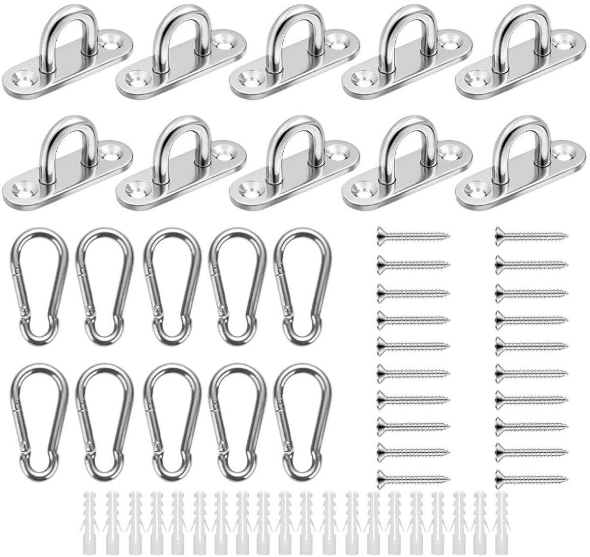 Dailygoods - Roestvrij Stalen Oogplaat met Karabijnhaak, 10 Stuks
