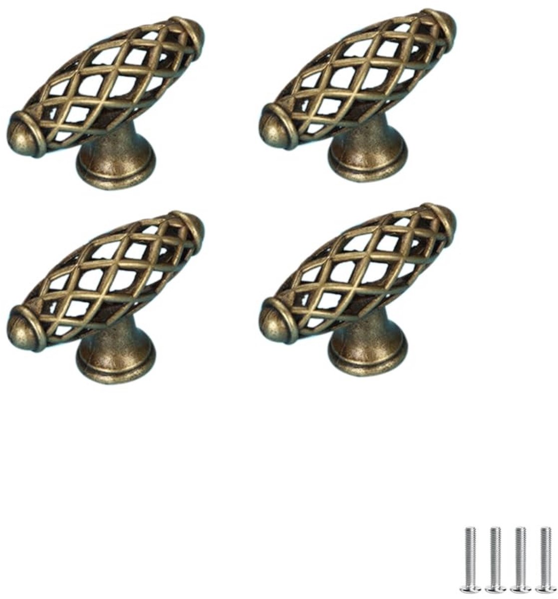 Dailygoods- Deurgrepen Vintage Vogelkooi - 4 Stuks - Antieke Handgrepen - Metalen Kastknoppen - Elegante Afwerking - Geschikt voor Meubels - Meubelgrepen