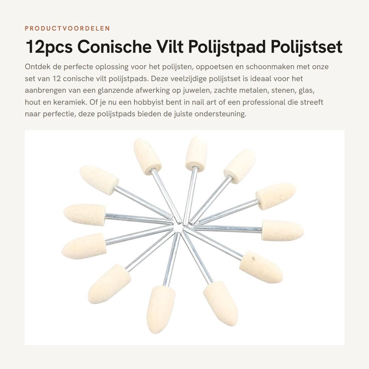 Dailygoods - 12pcs Conische Vilt Polijstpad - Polijstset voor Juwelen - 8mm Formaat - Geschikt voor Glas en Steen - Voor Nail Art - Professionele Poli...