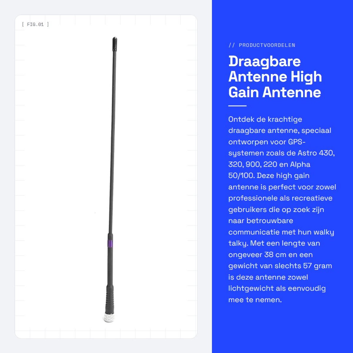 Dailygoods- Draagbare Antenne - High Gain Antenne - Rubber Antenne - Voor GPS Astro 430/320/900/220/Alpha 50/100 - 38cm - 136-174MHz