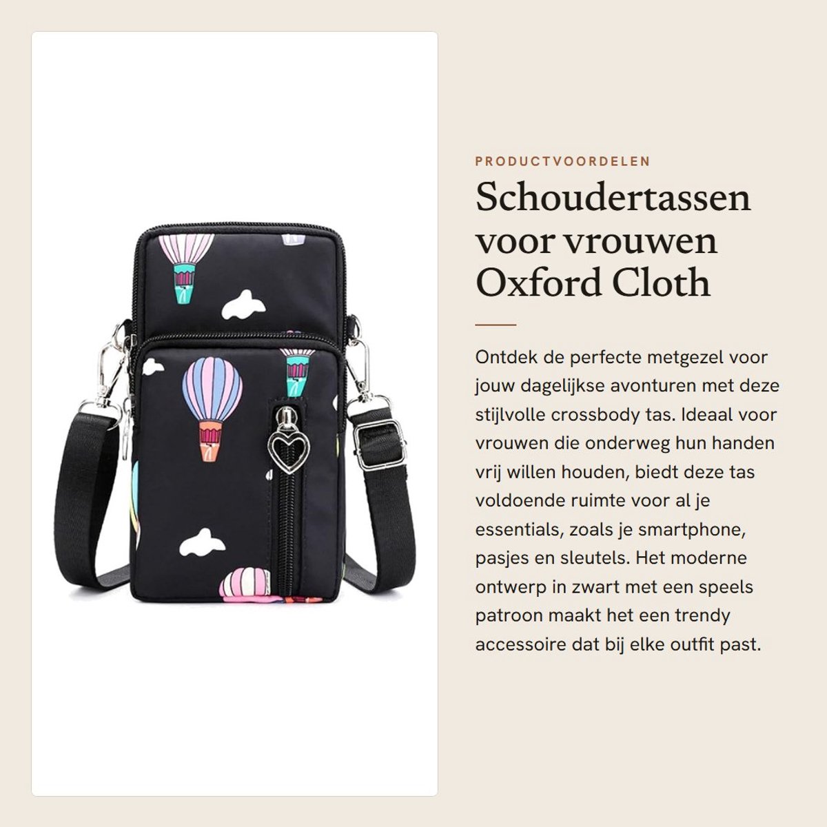 Dailygoods- Crossbody Bag Waterdicht - Dames Schoudertas - Verstelbare Schouderband - Handtas Klein - Armlus Ontwerp - 9 x 5 x 18 cm
