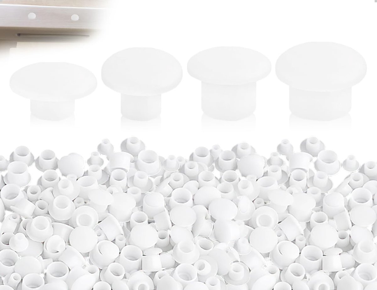 Dailygoods- Schroefafdekkingen 140 Stuks - Kunststof - Blinde Stoppen - Gatstoppen - Meubelschroeven Decoratie - 4 Maten - Witte Afwerking - Gatdoppen