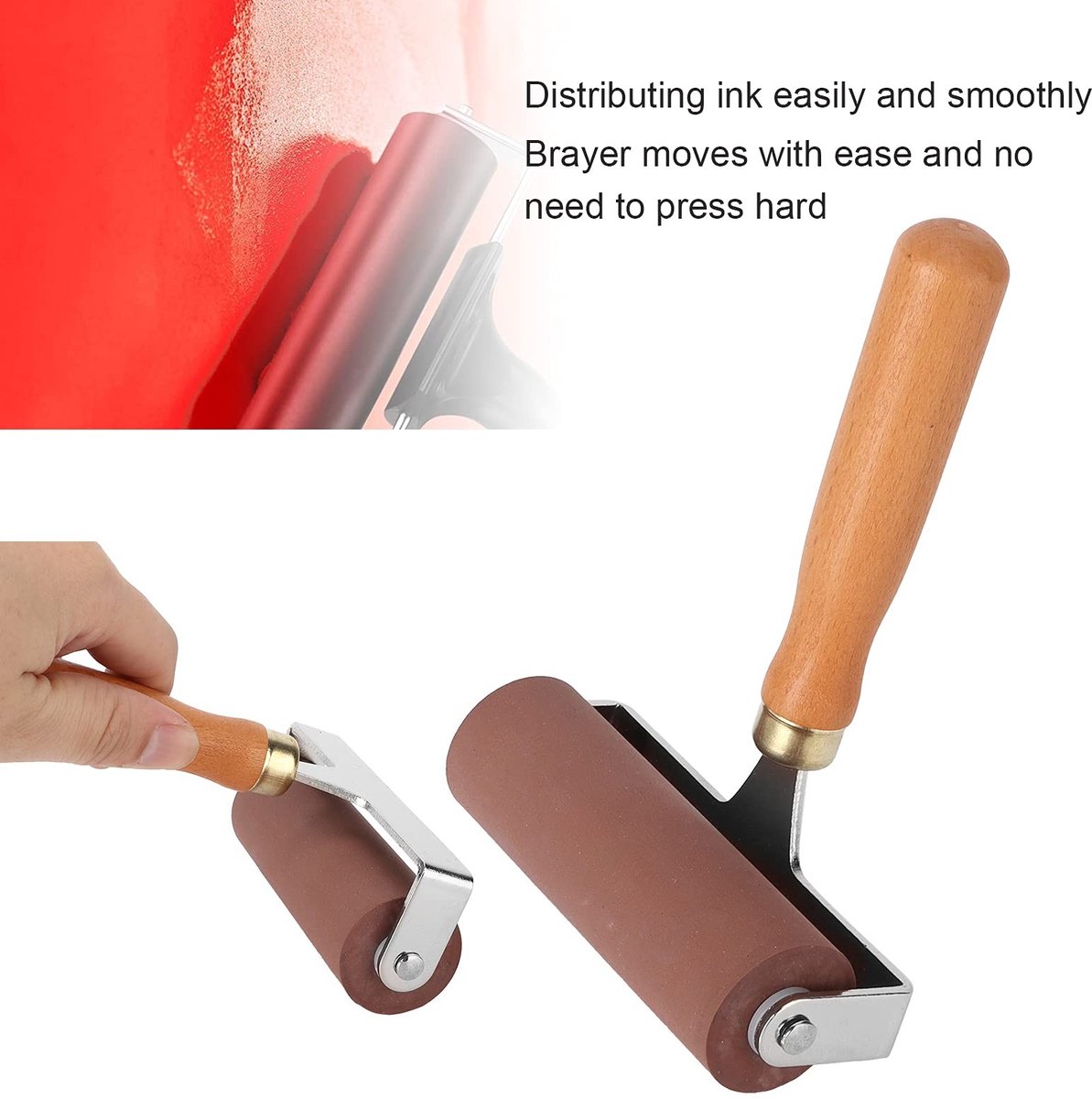 Dailygoods- Rubber Roller 10cm - Antislip Handvat - Hoogwaardige Rubber - Voor Inkt en Lijm - Geschikt voor Stempelen - Comfortabele Grip - Brayer