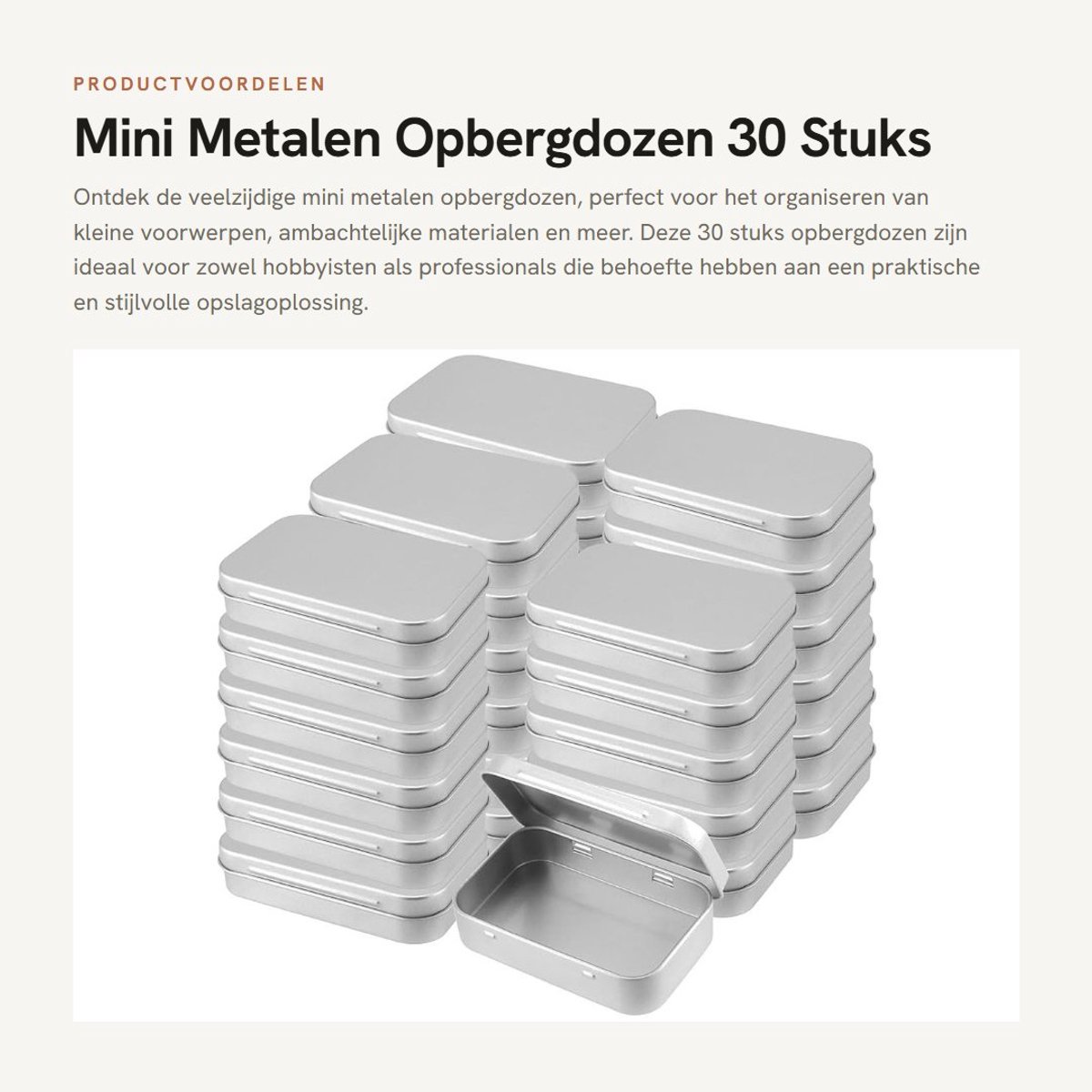 Dailygoods- Tin Box - 30 Stuks - Roestvrij Staal - Opbergdoos met Deksel - Mini Box - Duurzaam - Handige Hinge Deksel