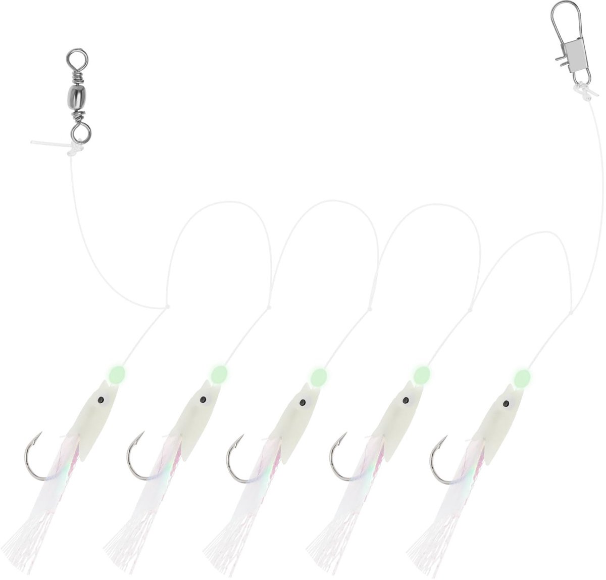 Dailygoods- Visgerei 15Pcs Lichtgevend - Zeevis Hoofd Haak - Gloeiende Haak - Plastic Aas Kit - Duurzaam - Flexibel - Geschikt voor Kabeljauw - Vishaak