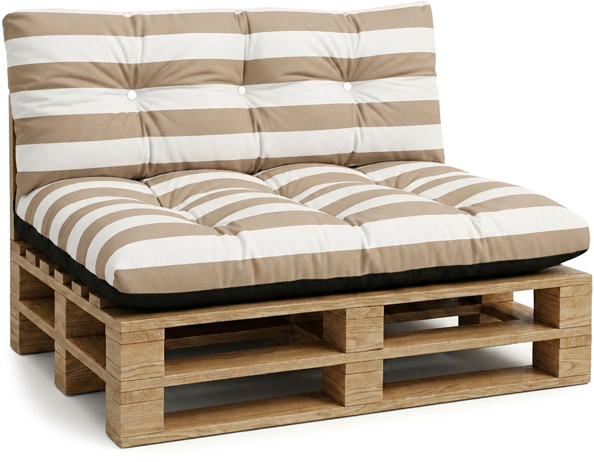 Palletkussens Outdoor Kussen Zitkussen 120x80 cm - Kussens voor pallets Euopallets palletbank en palletmeubels palletkussens Wit-beige strepen