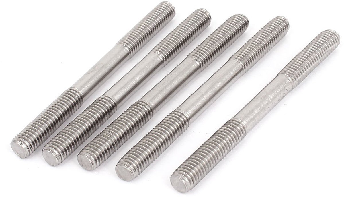 Sourcingmap M8 x 90mm A2 roestvrij staal dubbele uiteinde schroefdraad schroef bout 5 stuks