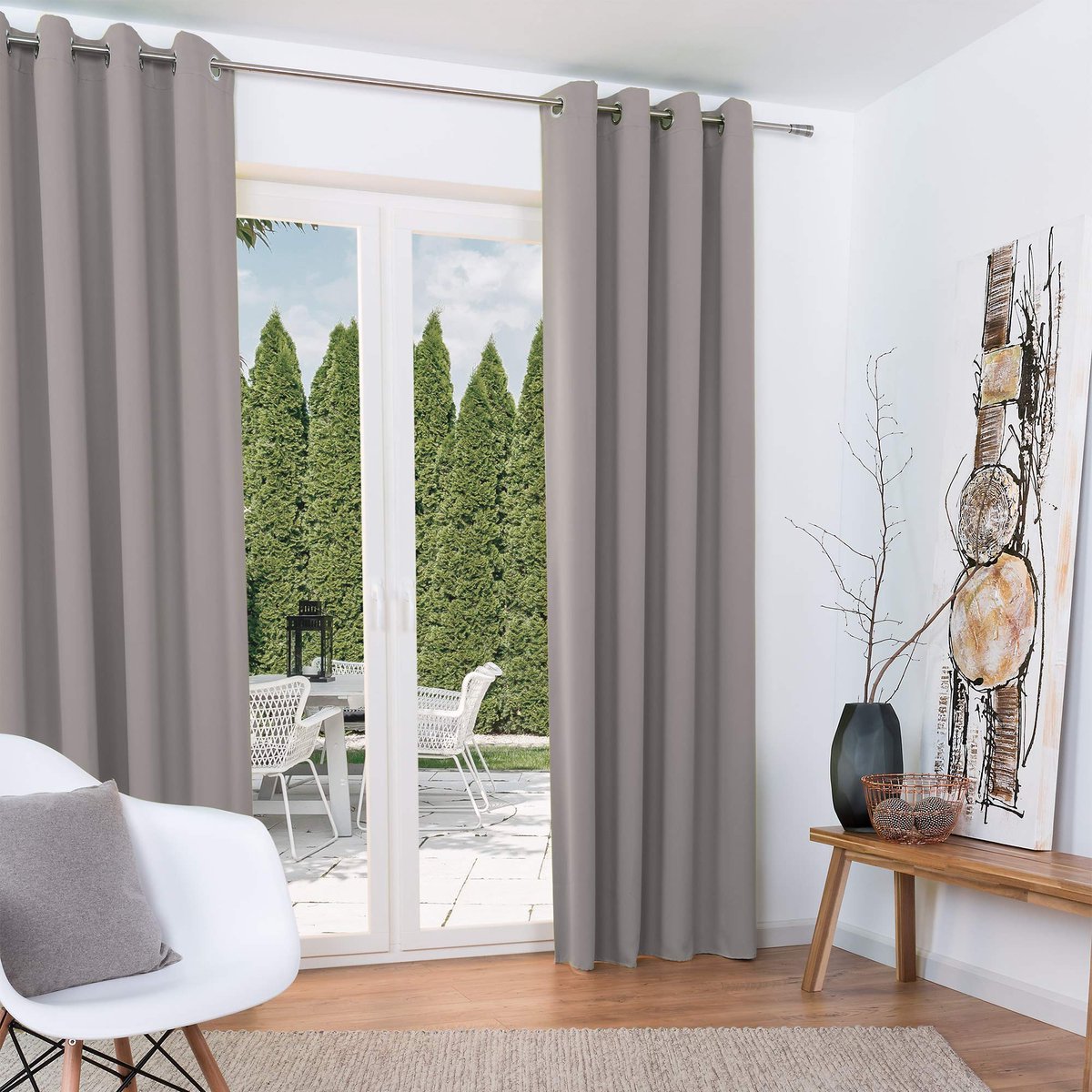 Blackout Gordijnen Verduisterend Set van 2 Blackout Curtains met Ringen 140x245cm - Verduisterende Gordijnen - Amelie Nora BO - Grijs