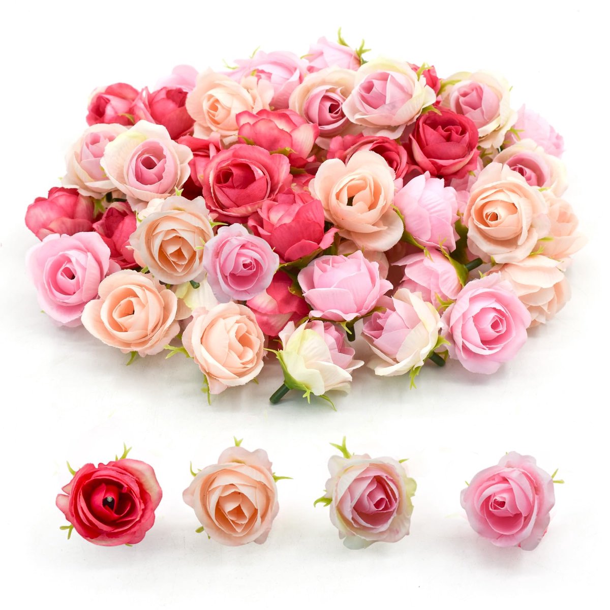 50 stuks roze kunstbloemen hoofden 1,6 inch/4 cm veelkleurig mini neprozen zijden bloemen hoofden bulk voor ambachten muur tuin feest bruiloft slinger krans taart woondecoratie (4 roze