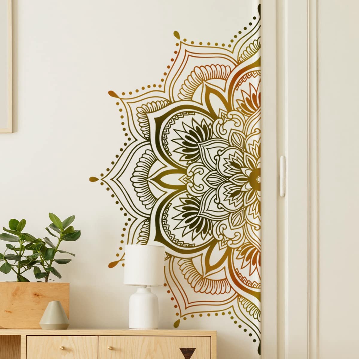 Muursticker Mandala Goud Geel Woonkamer Slaapkamer Muursticker Wandbeeld Boho Stijl Hal Yoga Wanddecoratie (Mandala B)