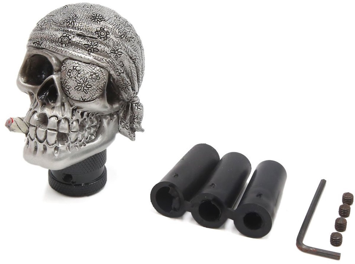 sourcingmap Zilver Tone Skull Head Gevormde Handleiding Gear Shift Knop Hendel voor Auto