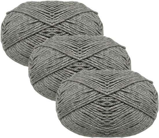 3 Eenheden Wol - 100g, 120 Meter, Acrylwol, Grijs 319, Haken en Breien