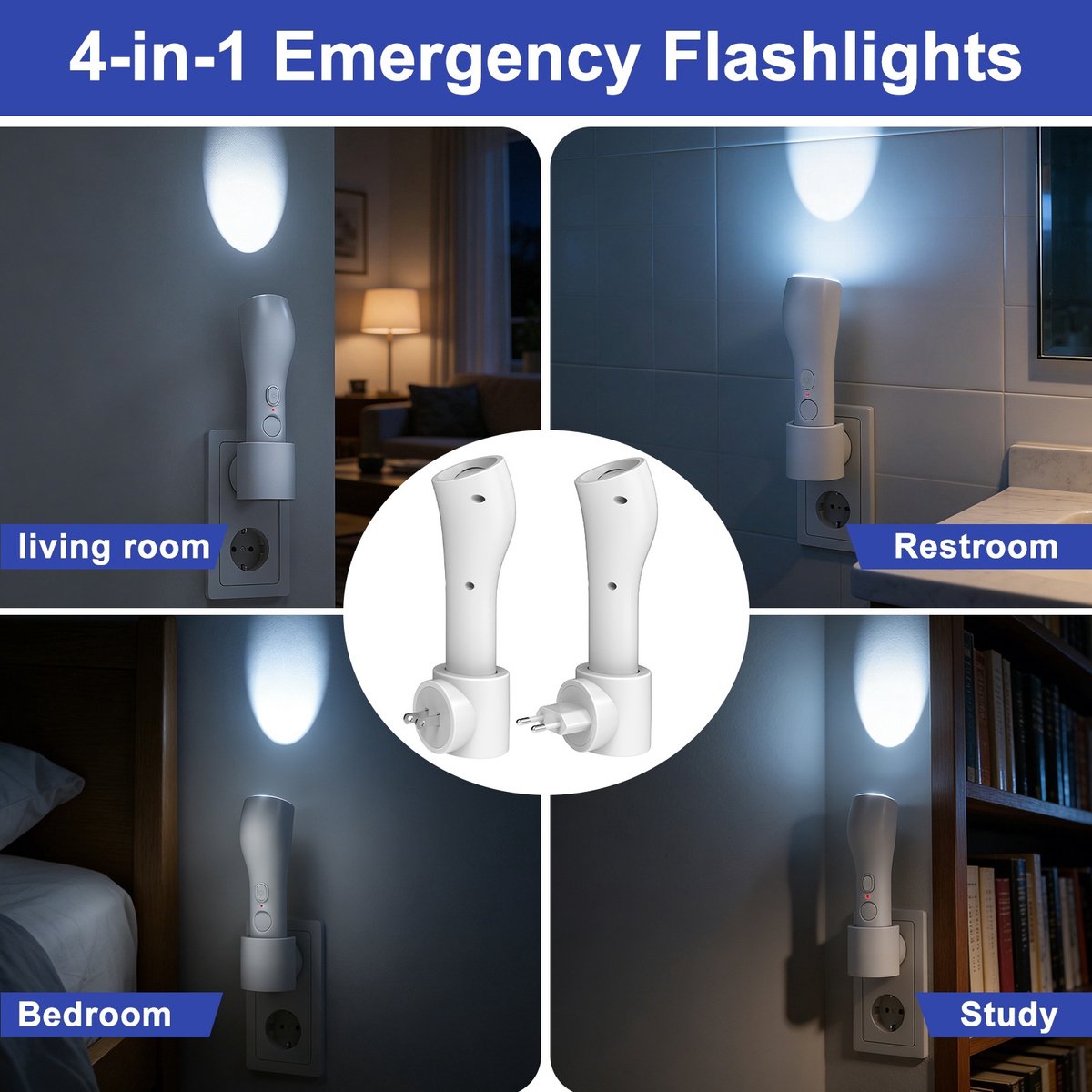 Ryoudavell - Nachtlampje Stopcontact met Bewegingssensor - Draagbare Zaklamp LED - 4-in-1 Noodverlichting bij Stroomuitval - Oplaadbare Zaklamp voor Noodgevallen - Slimme Wandlamp met Draadloos Oplaadstation - Sensor Lamp Slaapkamer - Wit — cadeau in Gadgets - foto 3