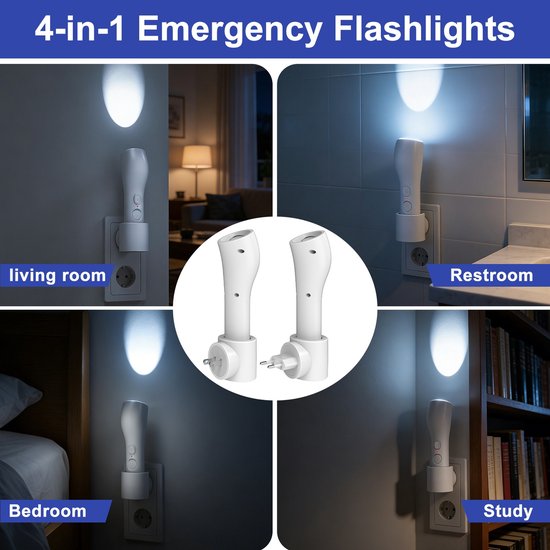 Ryoudavell - Nachtlampje Stopcontact met Bewegingssensor - Draagbare Zaklamp LED - 4-in-1 Noodverlichting bij Stroomuitval - Oplaadbare Zaklamp voor Noodgevallen - Slimme Wandlamp met Draadloos Oplaadstation - Sensor Lamp Slaapkamer - Wit van ryoudavell — afbeelding 3