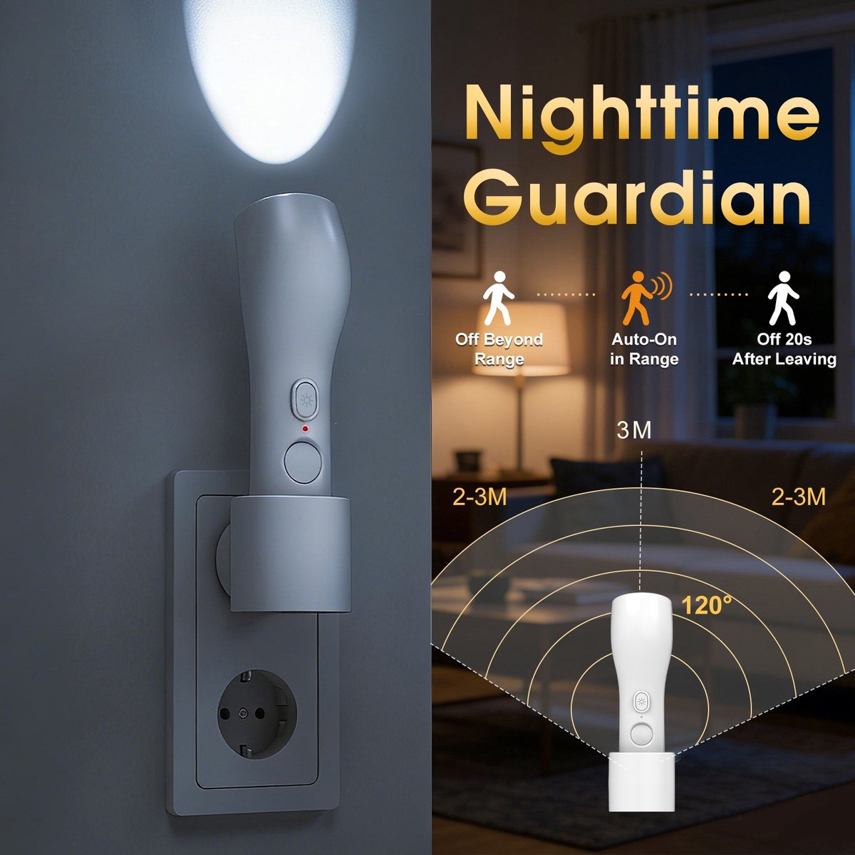 Ryoudavell - Nachtlampje Stopcontact met Bewegingssensor - Draagbare Zaklamp LED - 4-in-1 Noodverlichting bij Stroomuitval - Oplaadbare Zaklamp voor Noodgevallen - Slimme Wandlamp met Draadloos Oplaadstation - Sensor Lamp Slaapkamer - Wit — cadeau in Gadgets - foto 2