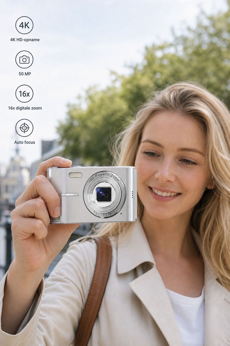 Digitale Camera - 50 Megapixel - 4K Video - 16x Digitale Zoom - 2.4 Inch LCD Scherm - Memory card not included - Compacte Camera voor Vloggen en Fotografie - Autofocus - Groen – foto 2