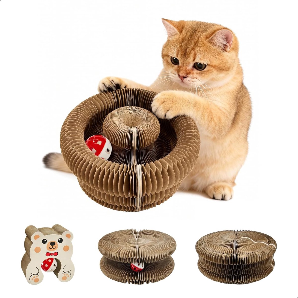 Krabpaal voor katten, kattenspeelgoed, interactieve krabpaal voor katten, 2-in-1, krabpaal voor katten met bel, opvouwbaar en transformeerbaar, stimuleert het kattenjachtinstinct, geschikt voor alle