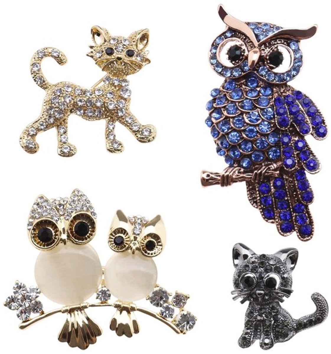Store_7 - Strass Broche Pin - Dierlijke Patroon - 4 Stuks - Leuke Uil