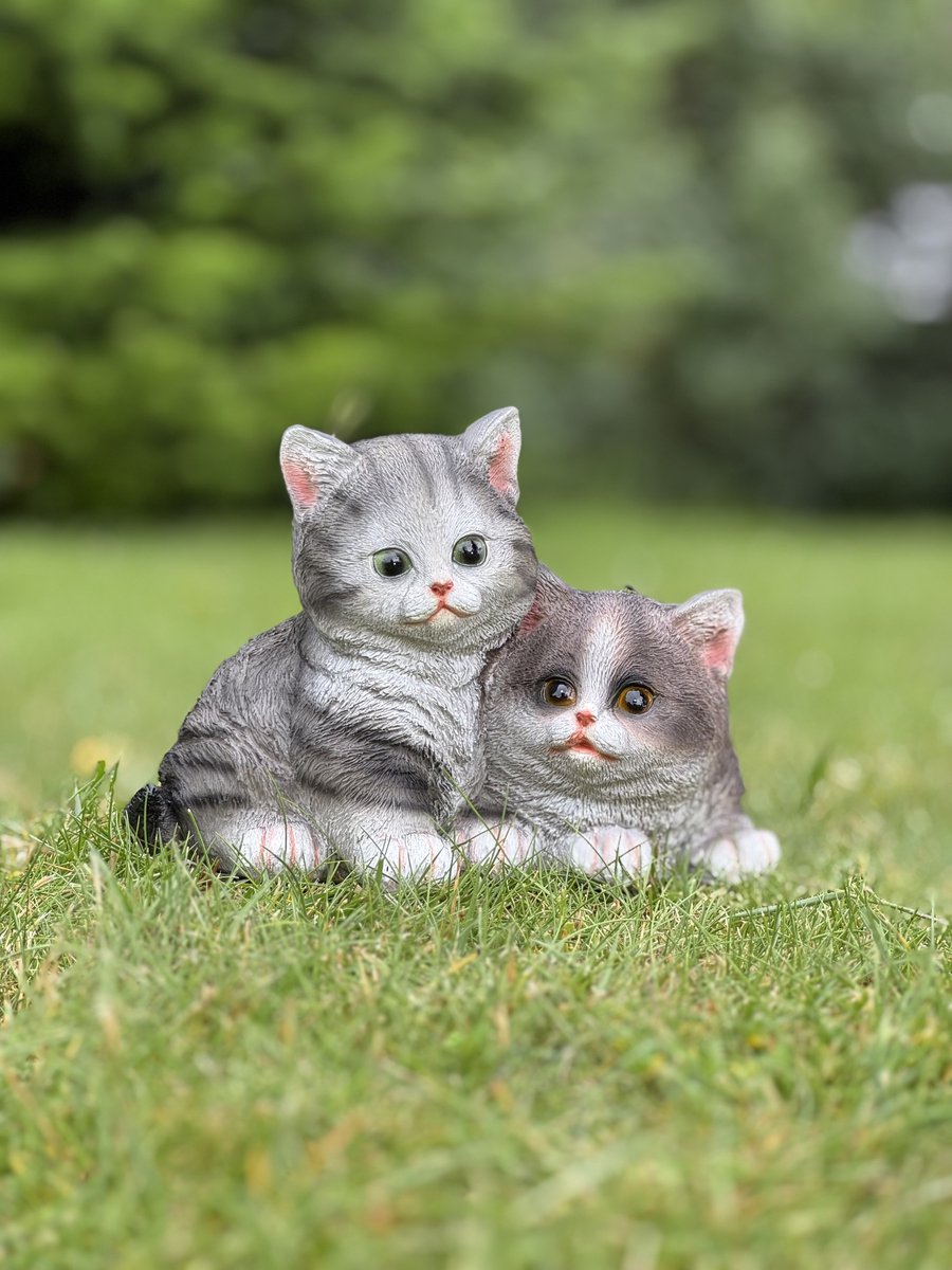 kattenpaar loerend 14 cm hoog FI - decoratief beeld - dierenbeeld - decoratie - voor binnen - voor buiten - cadeau - geschenk - voor hem - voor haar - Verjaardag - Valentijn - Nieuwjaar - Kerst - Moederdag - Vaderdag