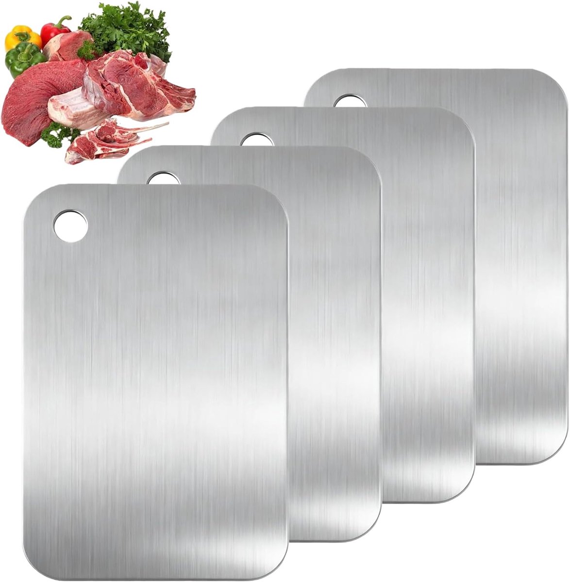4 stuks roestvrijstalen snijplank: dubbelzijdige snijplank voor levensmiddelen, anti-schimmel roestvrijstalen snijplank voor vlees, brood, groenten, fruit (25 x 15 cm)