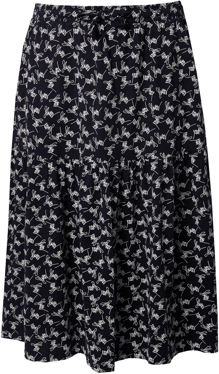 Ulla Popken - Dames - Maxi-rok bloemen A-lijn elastische tailleband volantzoom - Zwart - Maat 42+