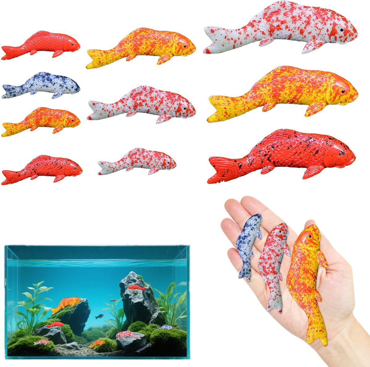plastic vis decoratie set – realistisch aquarium ornament – 10 stuks – verschillende maten – duurzaam kunststof – kleurrijk