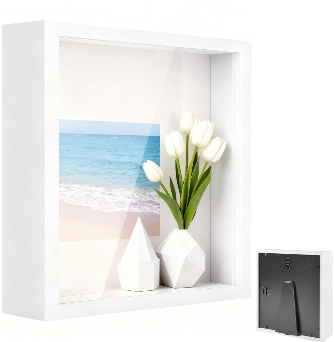 Fotolijst om te vullen, objectlijst dieper 3 cm, vulbare grote showbox, 30 x 30 cm, met transparante acrylplaat, vierkant stereoscopisch frame, muren, kunsthandwerk, wit