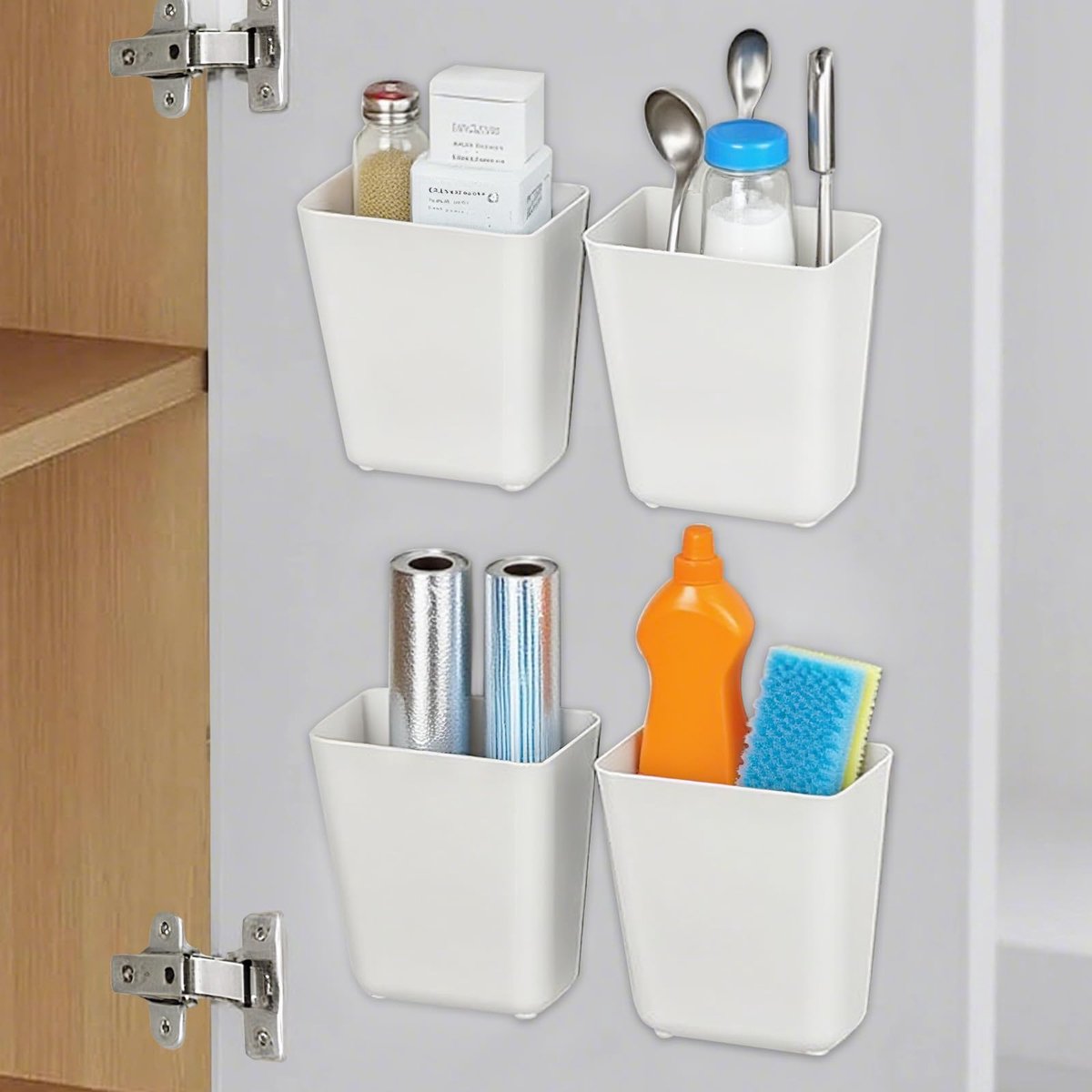 4 stuks zelfklevende wandgemonteerde opbergdozen, keukenorganizer, camper accessoires, badkamerorganizer voor keuken, kast, badkamer, koelkast