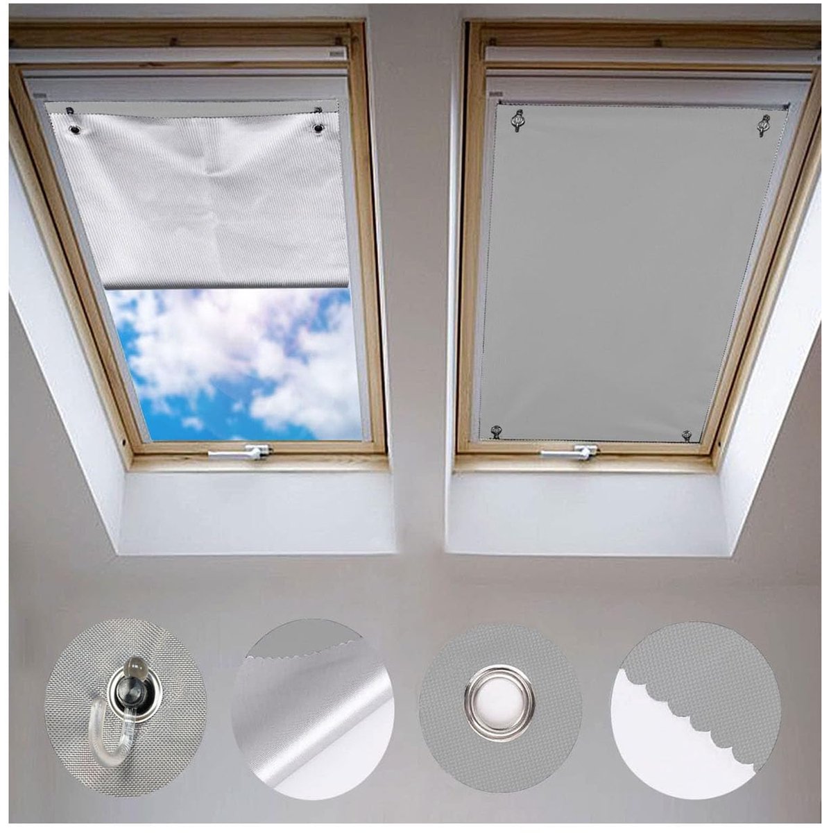 Verduisterend rolgordijn zonder boren, 48 x 93 cm, thermo-verduisteringsgordijn met zuignap, zonwerend rolgordijn voor dakraam, slaapkamer, tuin
