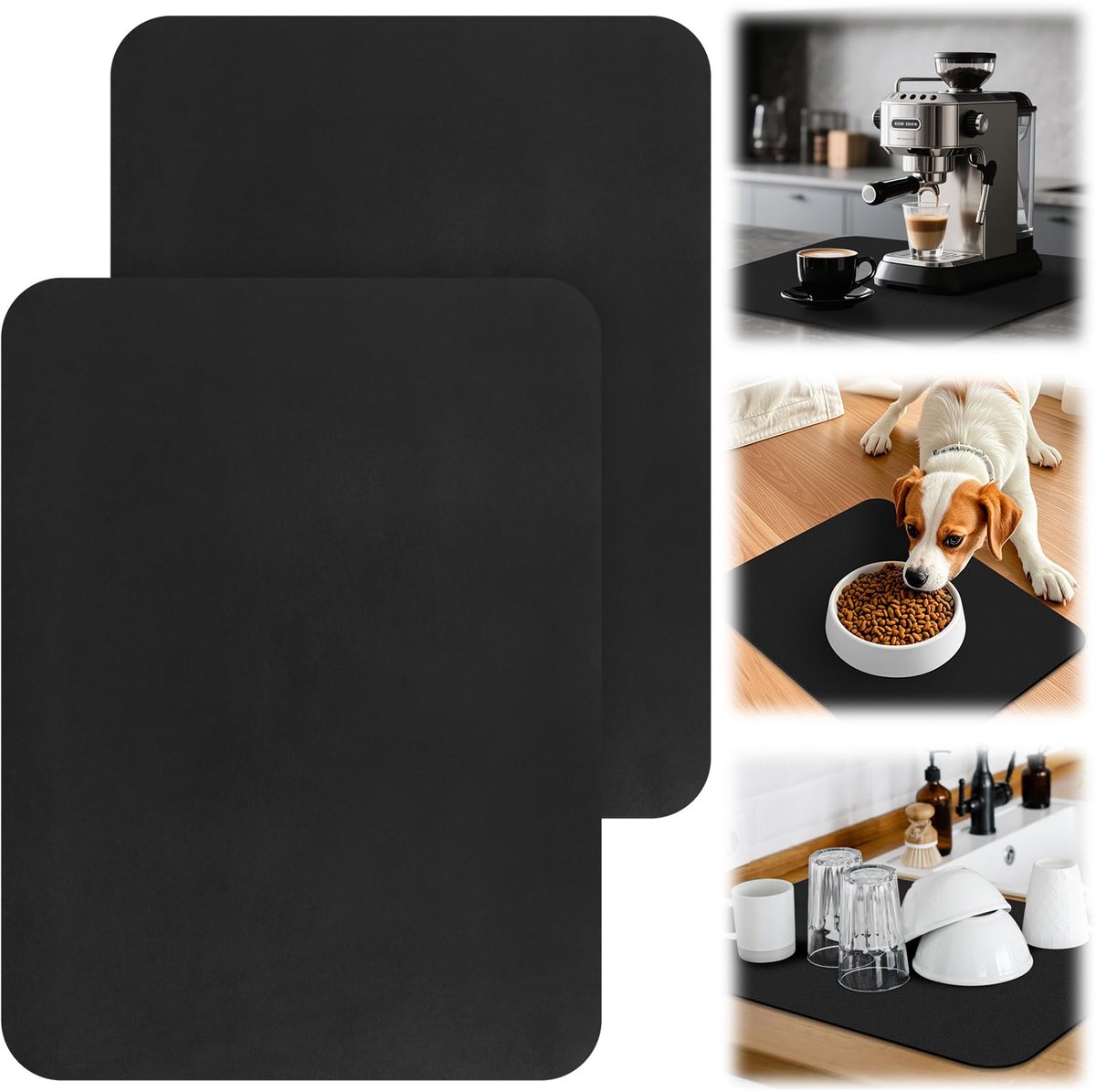 Afdruipmat, 40 x 30 cm Keuken Afvoermat en Antislip, Keuken Absorberende Afvoermat met Rubberen Achterkant, Waterabsorberende Koffiemachine Mat voor Keukenbladen(zwart)