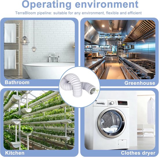 100 mm, lengte 2,5 m, witte flexibele buis, pvc-slang aluminium, met 2 slangklemmen, roestvrij staal en 2 m plakband voor airconditioning, afzuigkap, wasdroger — afbeelding 5