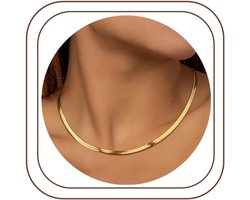 Gouden ketting voor dames, 14K vergulde slangenketting, choker, roestvrij staal, halsketting, visgraat, voor vrouwen, gelaagd, verstelbaar, sieraad, verjaardagscadeau, 35/40 cm, L