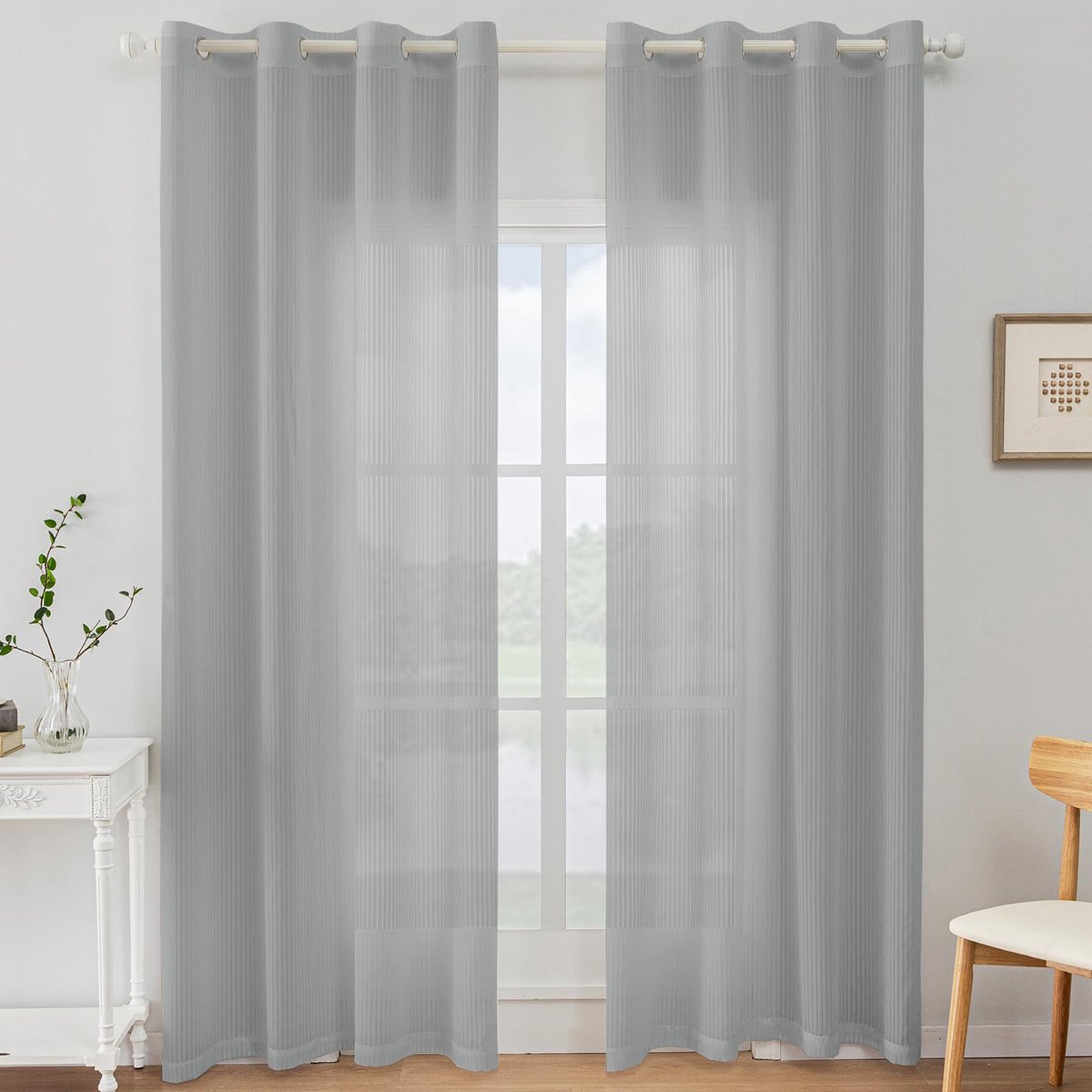 Gordijn Set van 2, 140x145cm, Binnengordijnen Moderne Woonkamer Gordijnen, Transparant Eyelet Gordijn, Keuken Balkon Raamgordijnen, Grijs