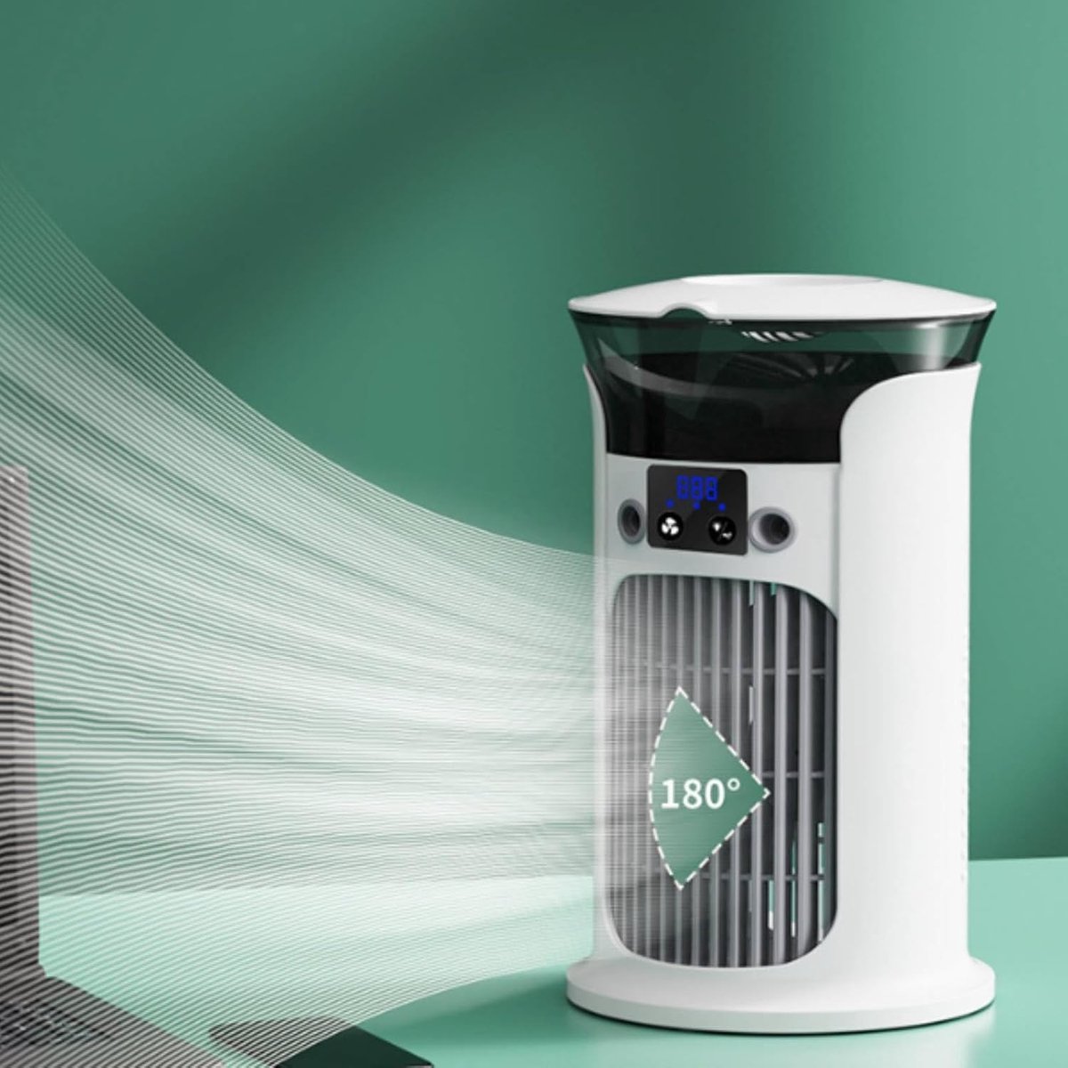 Mobiele Airco - 3-in-1 - 400ml - Kleine Airconditioning zonder Afvoer Slang - Draagbare Ventilator - 50 dB - 3 Functies & Snelheden - 90° Oscillatie - Luchtbevochtiger - Slaapkamer Kantoor Woonkamer - Blauw – foto 7