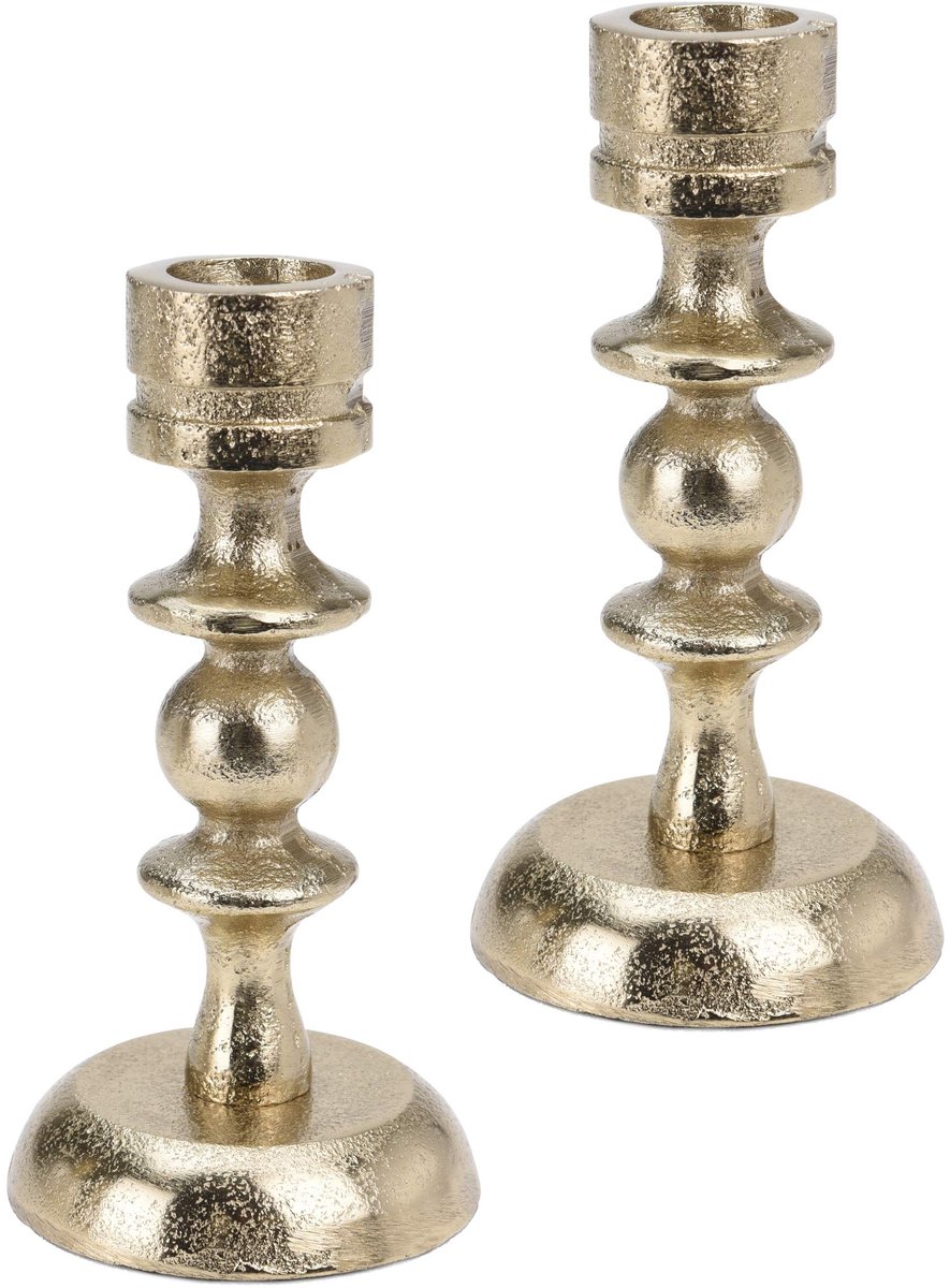 2 metalen kandelaars in set kandelaar staafkaarsenhouder, hoogte 12,5 cm kleur goud in antieke look (set van 2) VAR1)
