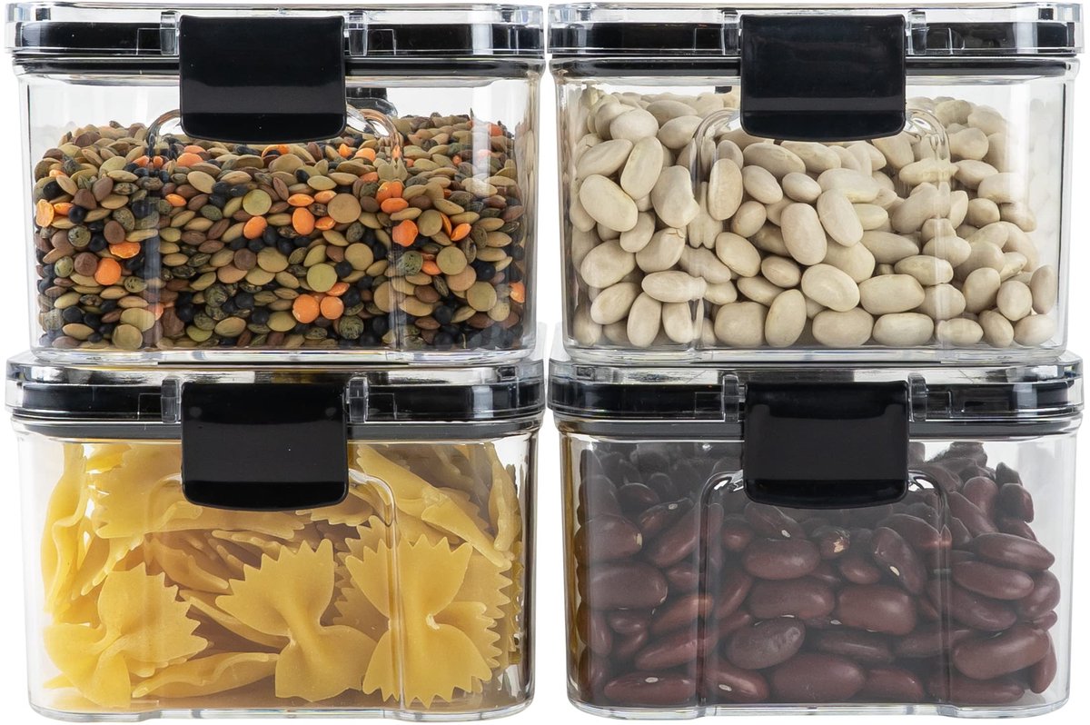 Voorraadpotten met deksel set van 4 - Voorraadbussen - Suikerpot - Weckpot - Vershoudbakjes - Snoeppot - Bewaardozen - Bewaarpot - Kunststof - Inhoud 460 ml - 10 x 10 x 6,5 cm (lxbxh)